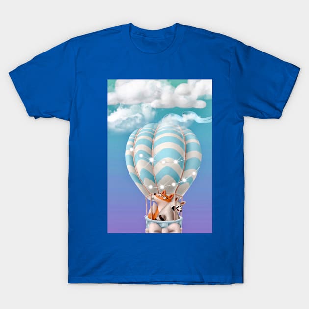 “Hot Air Balloon Adventures - Raccoon & Fox” T-Shirt by Colette22